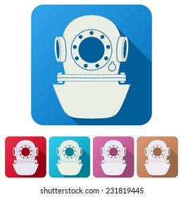 Set Flat icons of Underwater diving scuba helmet. Water leisure, old style. Vector Illustration. Isolated on white background