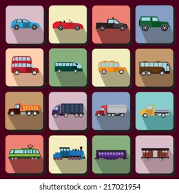 Set of flat icons with vehicles of different types