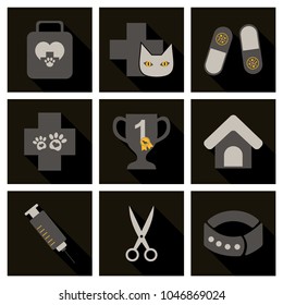 set of flat icons veterinary science