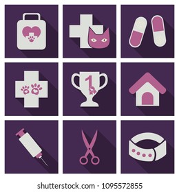 set of flat icons veterinary science