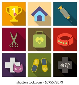 set of flat icons veterinary science