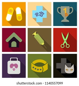 set of flat icons veterinary science