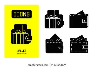 Set of flat icons of wallet. Vector design for business and stock.