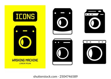 Set of flat icons of washing machine. Vector design for business and stock.