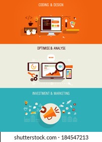 Set of flat Icons for web design, seo, digital marketing and investments. 