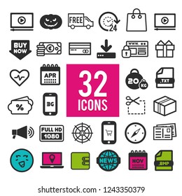 Set of flat icons for web and mobile app on white background. Collection modern infographic logo and pictogram.