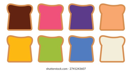 Set of flat icons of white bread in various flavors and colors. Food design