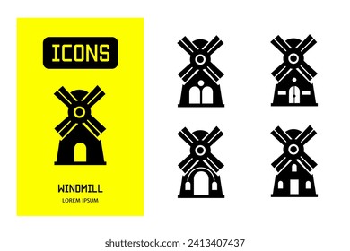Set of flat icons of windmill. Vector design for business and stock.