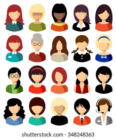 Set of flat icons set with women. Vector illustration