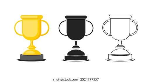 Set of flat illustration award trophy cup design. silhouette line art trophy. trophy collection icon set