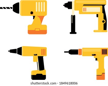 set of flat illustration of drilling machine
