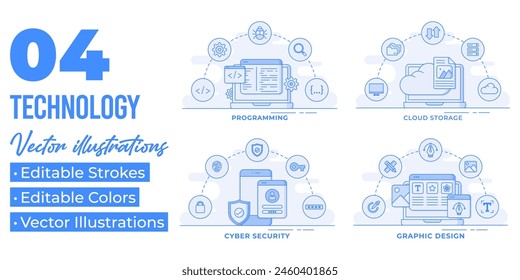 set of flat illustration infographics of technology concepts

