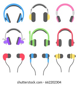 Set flat illustration isolated blue headphones icon on white background