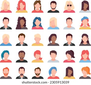 Set of flat illustration vector avatars of different people. Collection of various male and female portraits.