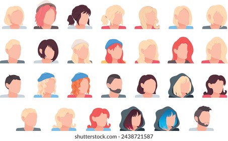 Conjunto de avatares vectoriales de ilustración plana de diferentes personas. Colección de varios retratos masculinos y femeninos.