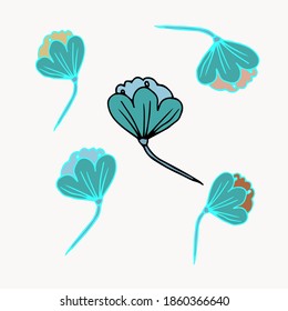 
conjunto de ilustraciones planas de flor azul. diseño de patrones impecable.