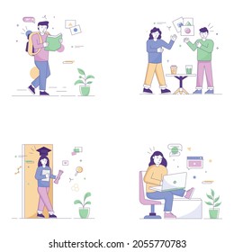 Set of Flat Illustrations of Educational Students
