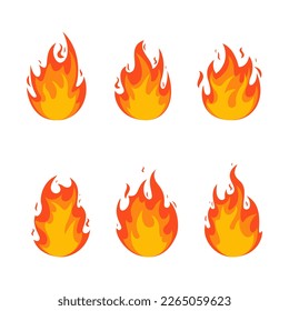 set of flat illustrations of fire