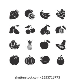 set of flat illustrations or icons of fruit
