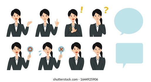 Set of flat illustrations of a job-hunting student in a suit isolated on white background. Vector illustration.