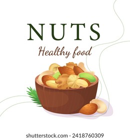 Un conjunto de ilustraciones planas de nueces: almendras, nueces, nueces de cajú, pistachos, pecas, avellanas, nueces de brasil, nueces de macadamia, nueces de pino, cacahuetes y cocos.