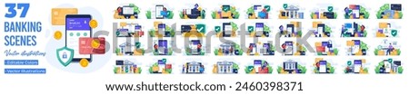 Set of flat illustrations of online banking and mobile payment, log into bank account, Digital wallet, internet money, Savings and finance, Mobile banking
