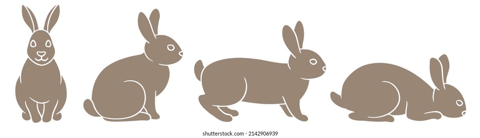 Set of flat illustrations of a rabbit