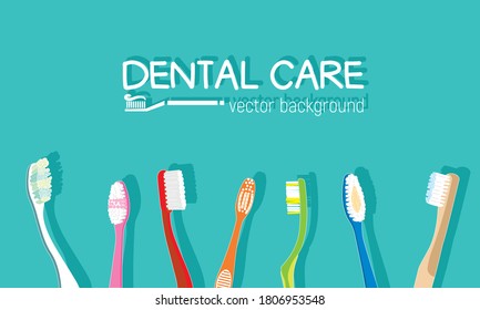 A set of flat illustrations of a toothbrush. Banner for oral hygiene products, dental care.