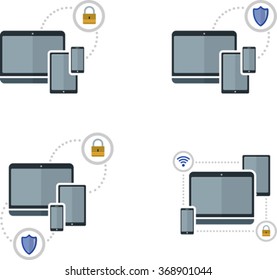 Set of flat image with protection electronic devices. EPS 10