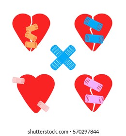 Set flat images. Broken heart. Valentines day. 