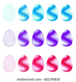 Set of flat images of the colors of easter eggs decorated in a wavy stripes
