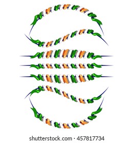 Set flat Indian twisted ribbons. Tricolors. In the form of garlands. Isolated on white.