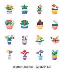 Set of Flat Indoor Plants Icons 

