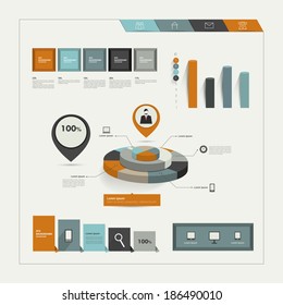 Set of flat infographic elements. Business collection of graphs, diagrams, speech bubbles, folder and circle template. 