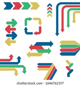 Conjunto de flechas de infografía plana. Ilustración vectorial de material sobre fondo blanco.