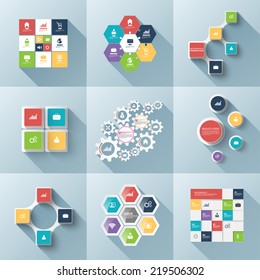 Set of flat infographics with a long shadow