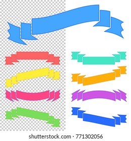 Set of flat isolated colored ribbons and banners on a transparent background. Simple flat vector illustration. With place for text. Suitable for infographics, design, advertising, festivals, labels.
