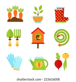 Set of flat isolated garden icons. Vector illustration