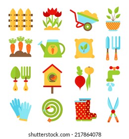 Set of flat isolated garden icons. Vector illustration