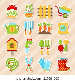 Set of flat isolated garden stickers. Vector illustration