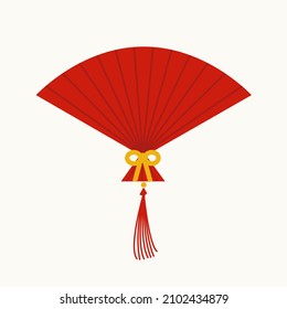 Set of flat isolated red Asian sensu fan with bow knot. Chinese, Japanese cartoon folding fan. Vector illustration EPS