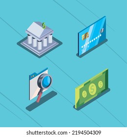 conjunto de iconos fintech isométricos planos