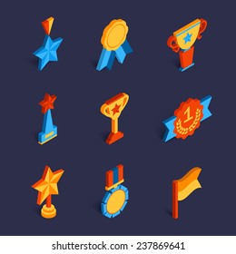 Set Of Flat Isometric Trophy Icons. Vector Illustration.