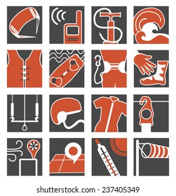 Set of flat kitesurfing icon 