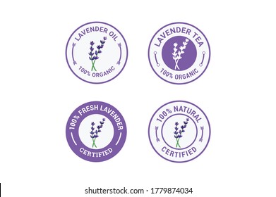 Set of flat lavender essential oil labels. Stamp Logo collection. lavender stamp badge label design set. Element for design, advertising, packaging of lavender products