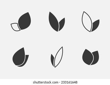 Set of flat leaves icons. Isolated on white background. Vector illustration, eps 8.