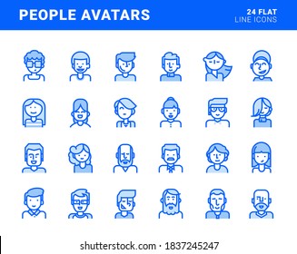 Set of flat line avatar icons. Vector concepts for social media, user profile, website and app design and development.