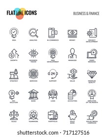 Set of flat line Business and Finance icon suitable for mobile concepts, web application, printed media and infographics projects. Vector Illustration