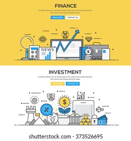 Set of Flat Line Color Banners Design Concepts for Finance and Investment. Vector