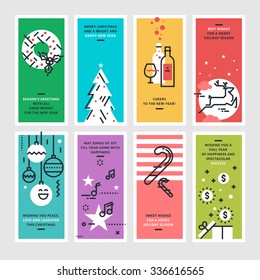 Set of flat line design Christmas and New Year's greeting cards.